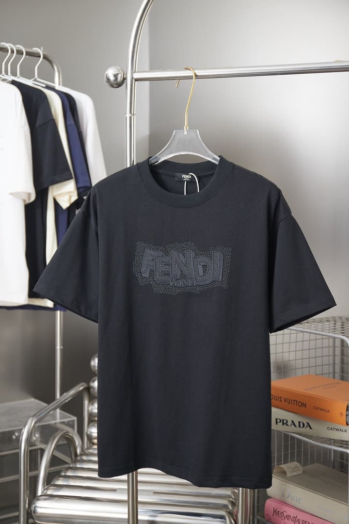 Fendi Embroidered Logo Rhinestone T-Shirt – 26SS Early Spring Collection in Classic Black