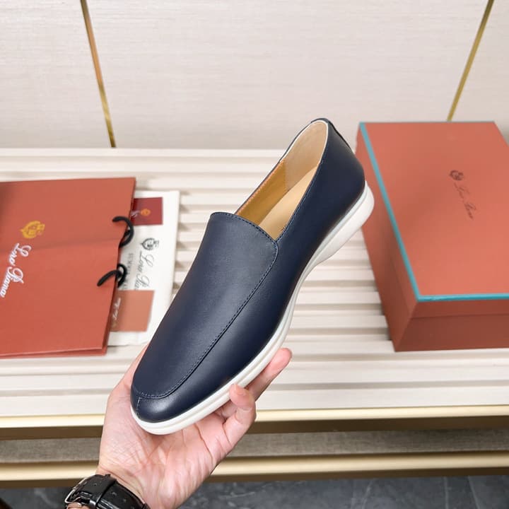 Loro Piana Classic Nappa Moccasins in Dark Blue Loafer Close-up