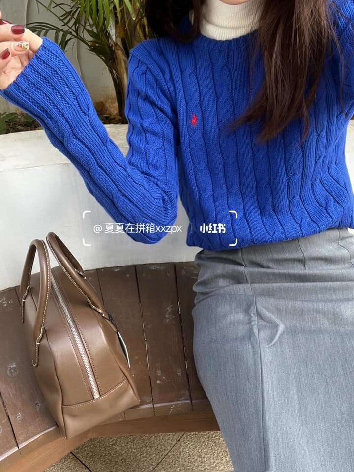 Ralph Lauren Classic Cable Knit Sweater in Royal Blue Cable Knit