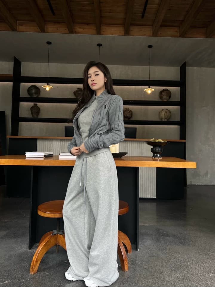 Ralph Lauren Double Zipper Cable Knit Cardigan in Slate Gray
