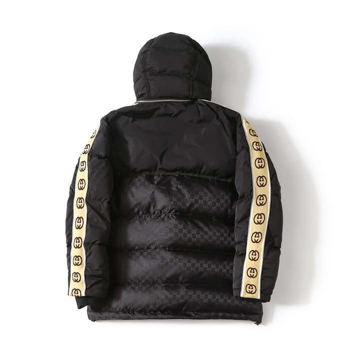 Gucci Double G Jacquard Reflective Runway Down Jacket in Black With Gg Webbing