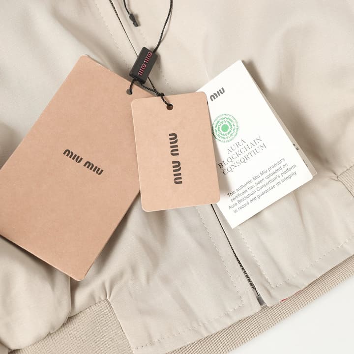 Miu Miu Logo Check Stand Collar Jacket – 25SS in Light Beige