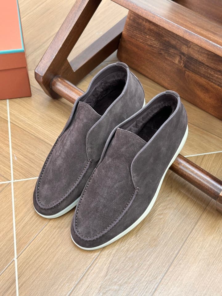 Loro Piana Men's Fur-Lined Boots in Dark Coffee Suede