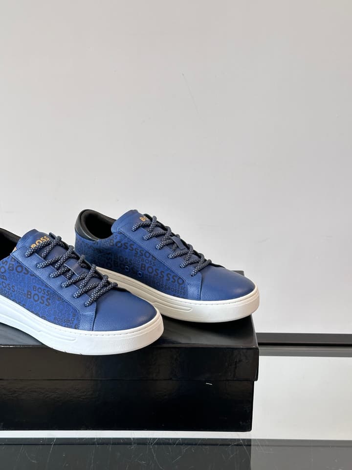 Boss Italian-Made Cupsole Sneakers in Black Patterned