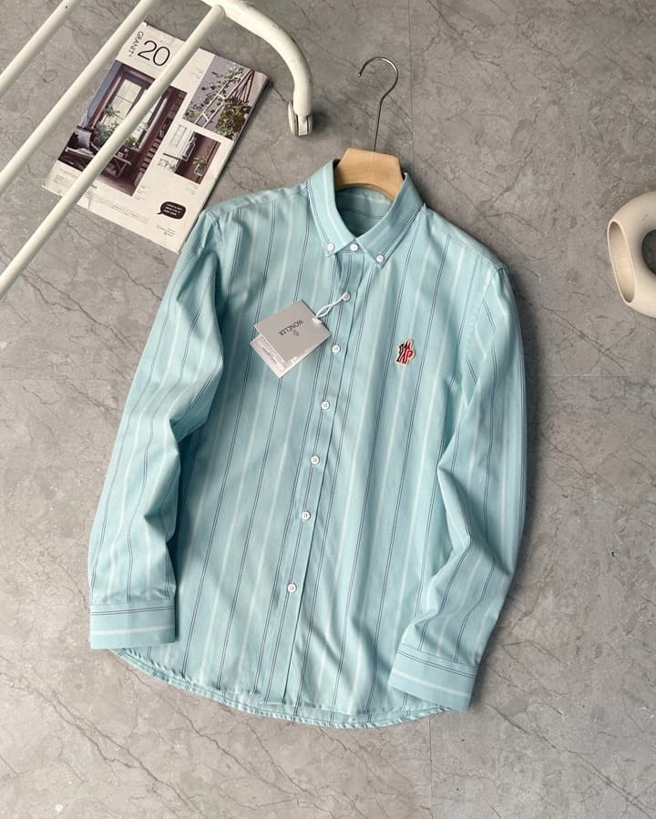 Moncler Striped Mercerized Shirt – 2025 Fall Collection in Blue