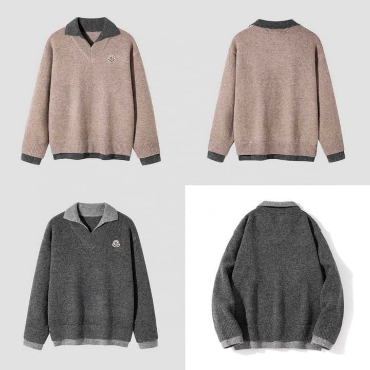 Moncler Double V-Neck Blended Knit Sweater – Spring/Autumn New Collection in Dark Grey