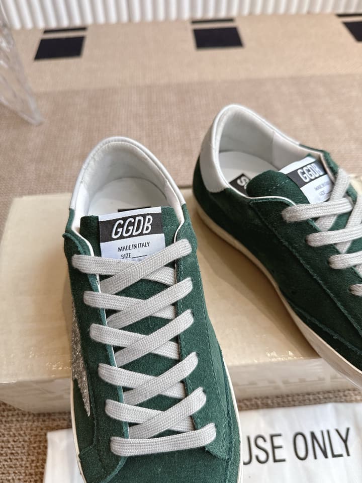 Golden Goose Distressed Leather Sneakers in Dark Green