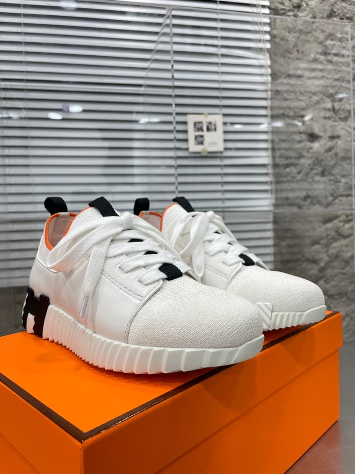 Hermès Sport Sneakers – Iconic Orange Edge in Black Knit With Black Laces