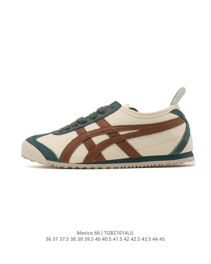 Onitsuka Tiger Mexico 66 Classic Sneakers in Cream With Brown And Dark Green Stripes