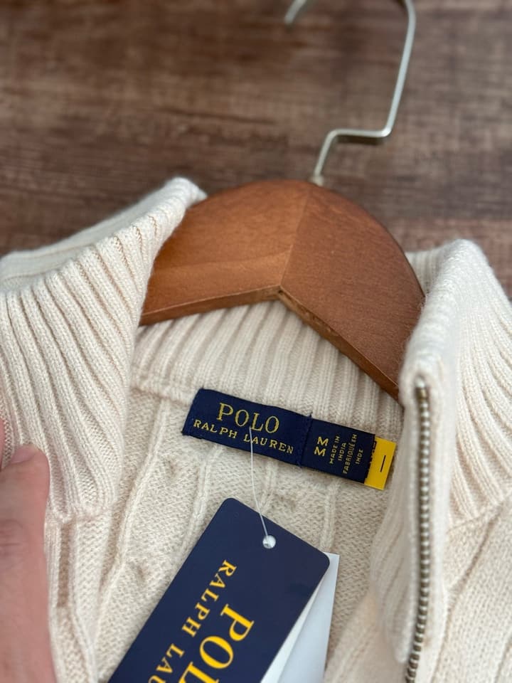 Ralph Lauren Half-Zip Cable Knit Sweater in Khaki