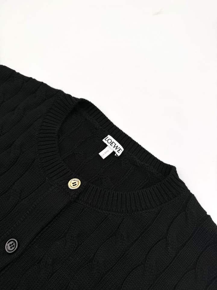 Loewe Anagram Embroidered Cotton Cardigan in Black Cardigan With Gold Anagram