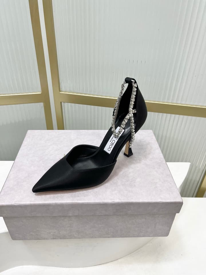 Jimmy Choo Stevie 100 Bow Crystal Silk Heels – 2025SS in Black Silk
