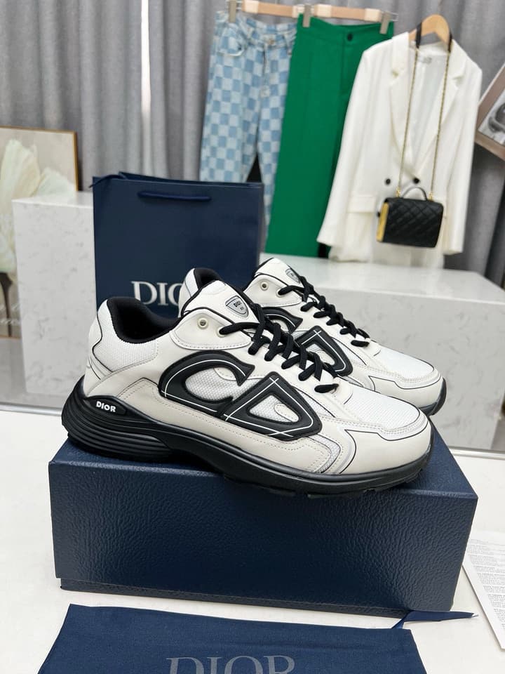 Dior B30 Unisex Mesh and Leather Sneakers in Navy Blue And Grey