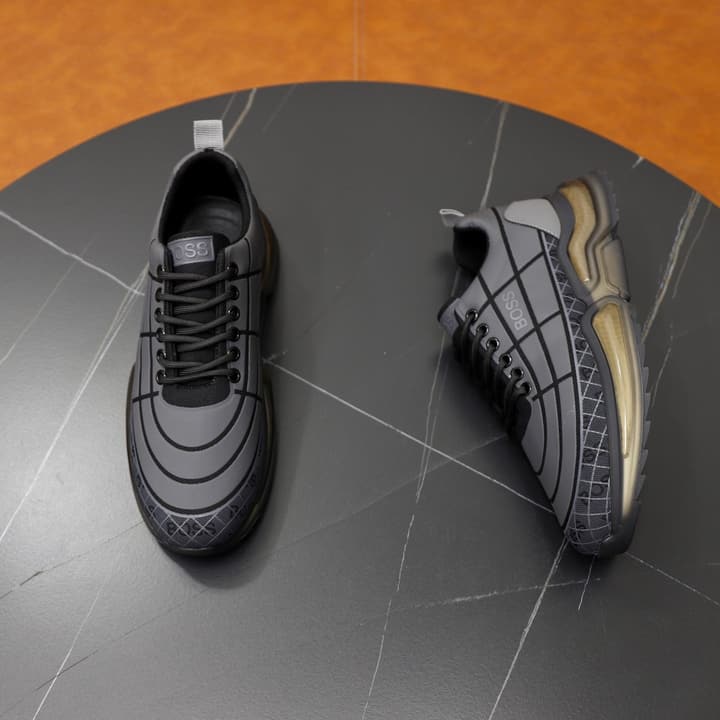 Boss Men's Knit Sport Sneakers in Grey