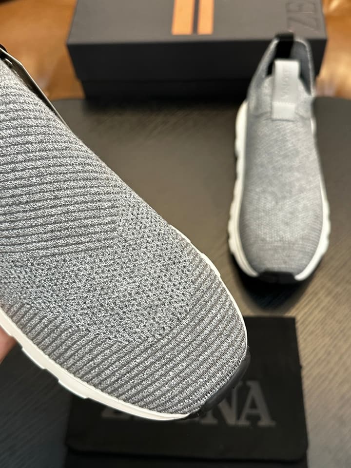 Zegna Techmerino Slip-On Sneakers in Dark Navy With Green Accent