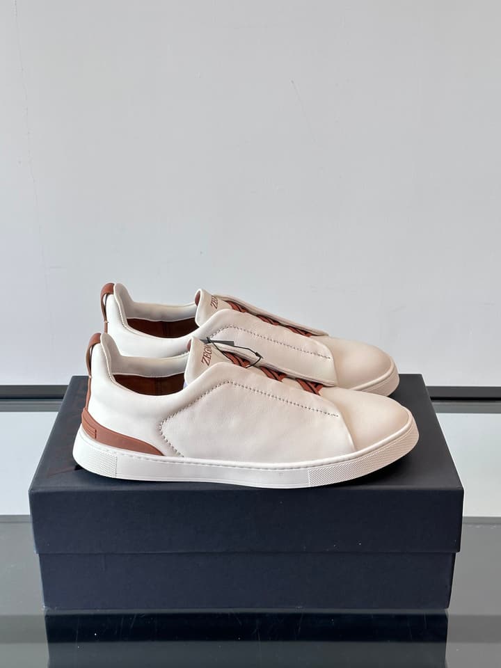 Zegna Men's Low-Top Leather Sneakers in Black & White