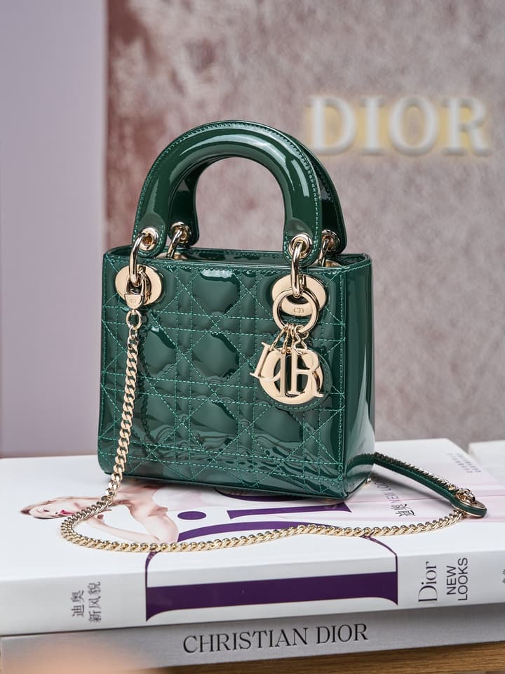 Dior Lady Dior Mini Patent Crossbody Bag in Cherry Red Patent