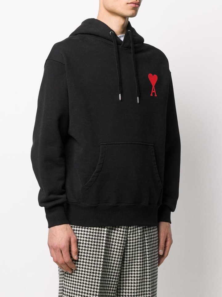 Ami Paris Ami De Coeur Heart Embroidery Hoodie in Beige