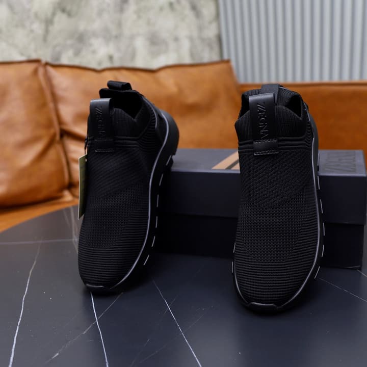 Zegna Cashmere Flyknit Sneakers in Navy Blue