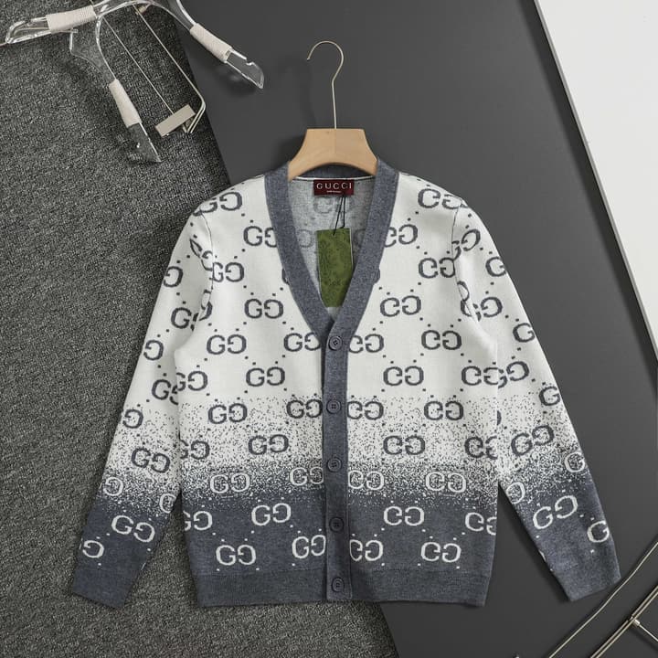 Gucci Classic Jacquard Double G Cardigan in Green Monogram Cardigan