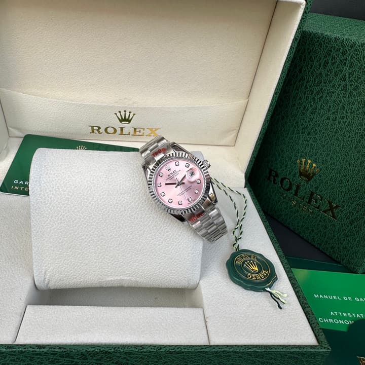Rolex Datejust 28mm Ladies Pink Dial Diamond Watch