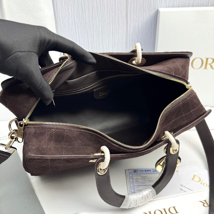 Dior Lady Dior Large Deerskin Tote Bag in Black Suede