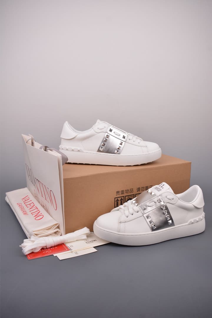 Valentino Rockstud Untitled Rivet Sneakers – 2025 Collection in White With Black Band