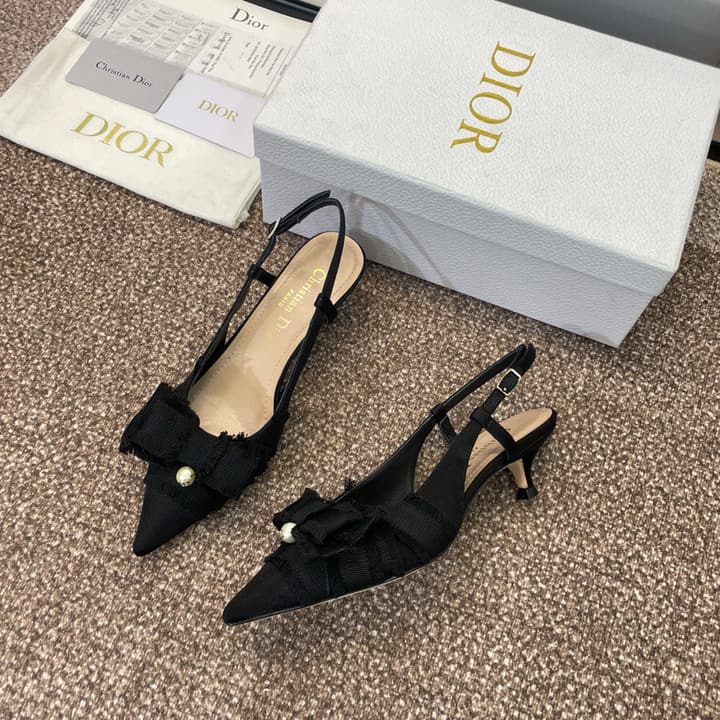Dior J'Adior Adiorble Tassel Bow Pearl Heeled Sandals – 2024 Spring/Summer Collection in Black Velvet Front