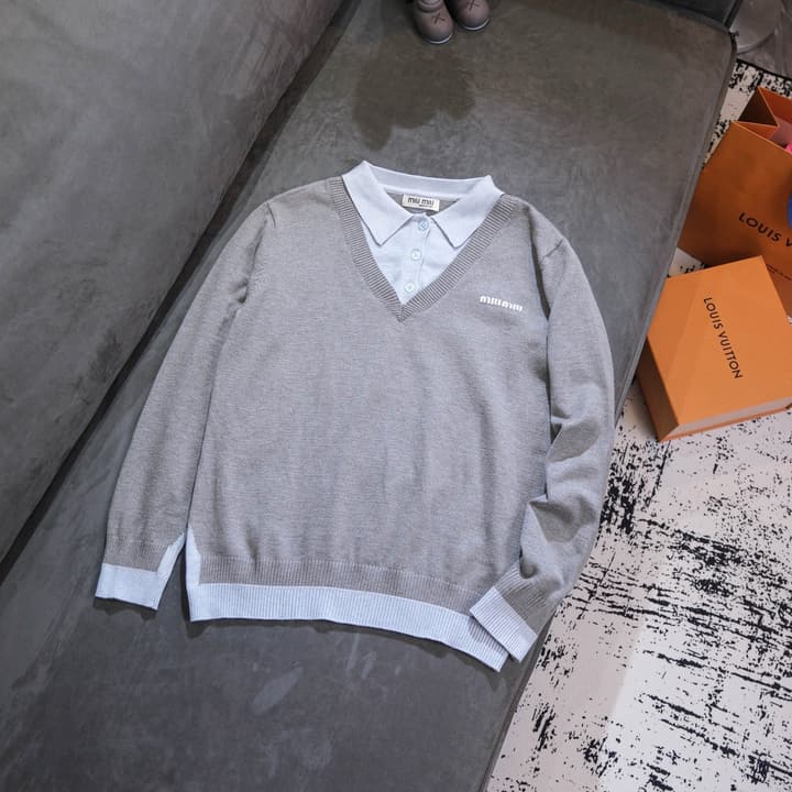 Miu Miu Wool Blend Faux Two-Piece Sweater – 25FW