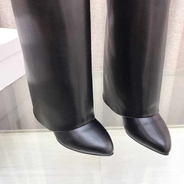 Givenchy Shark Tooth Glossy Leather Knee-High Boots in Almond