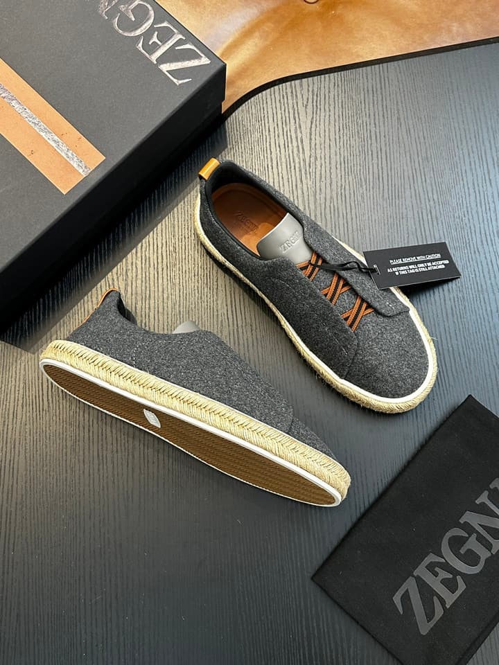 Zegna Triple Stitch Low-Top Sneakers in Dark Charcoal