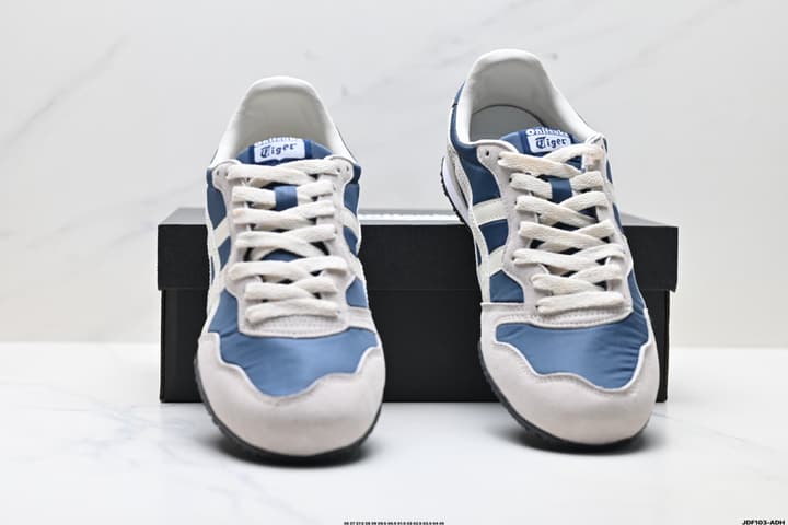 Onitsuka Tiger Serrano Nylon Retro Sneakers in Blue With White Stripes