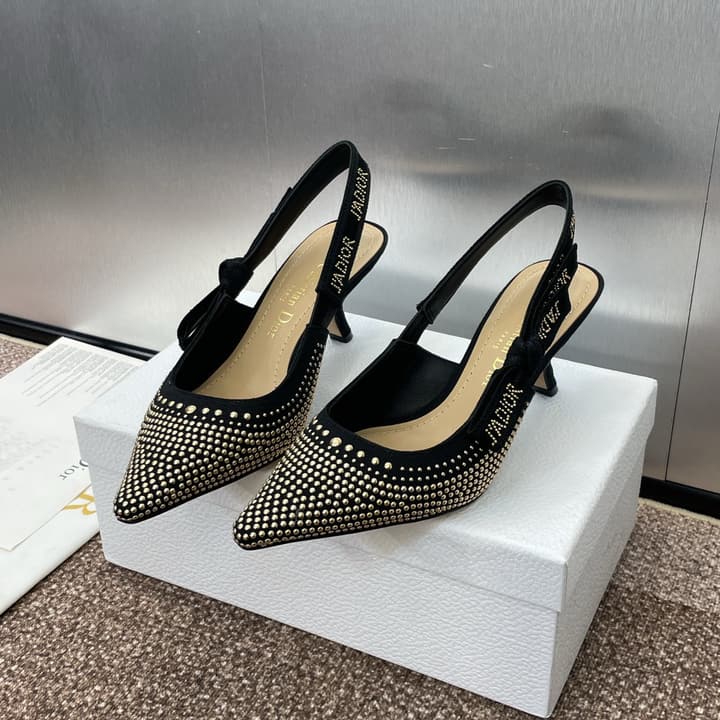 Dior J'Adior Rivet Heeled Sandals – 2024SS in Black Glitter Toe Slingback