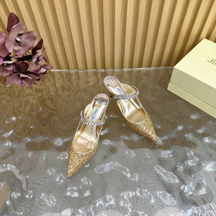 Jimmy Choo Sequined Evening Heels – 2025SS in Black Glitter