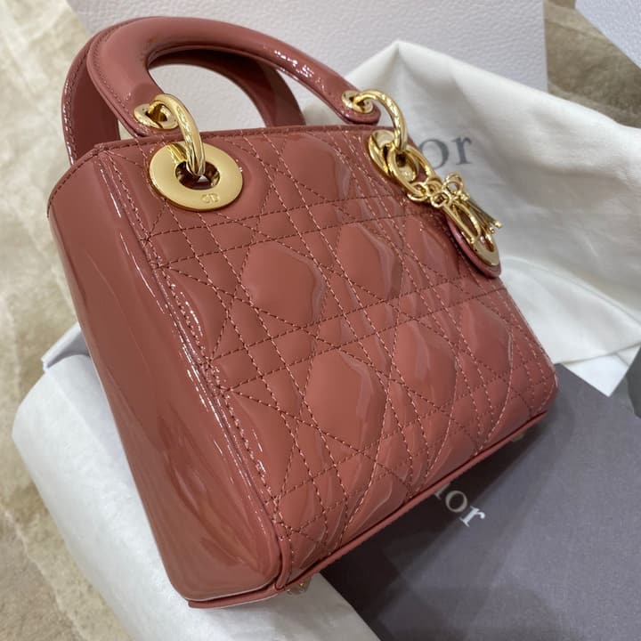 Dior Lady Dior Mini Patent Crossbody Bag in Cherry Red Patent
