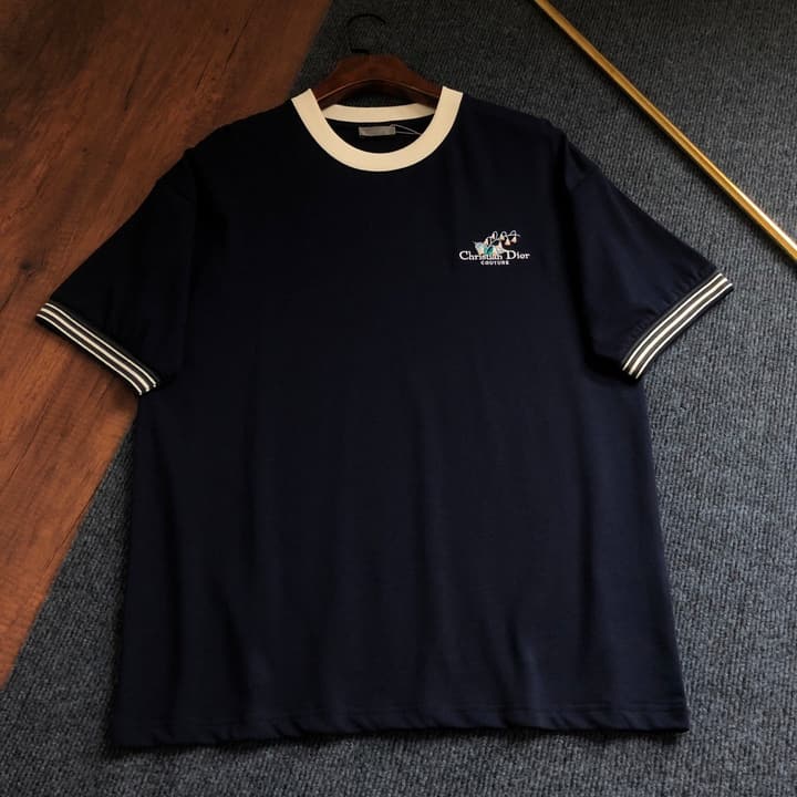 Dior Embroidered Logo T-Shirt – 2026SS in Apricot Ringer With Navy Collar