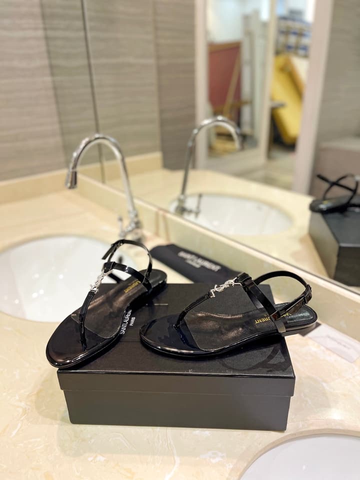 Saint Laurent Beautiful Siren Flat Sandals in Bright Blue