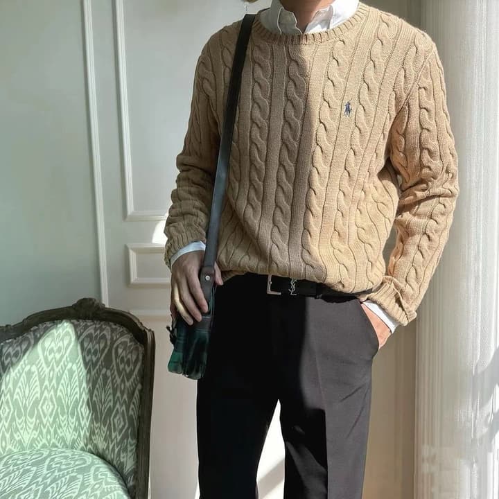Ralph Lauren Cable Knit Crewneck Sweater in Black
