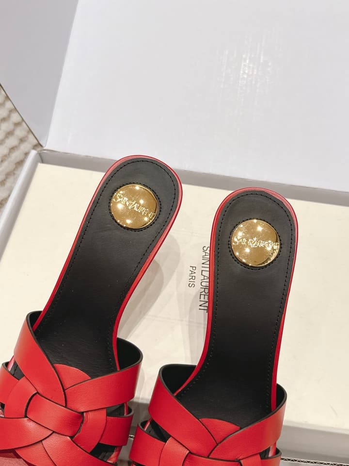 Saint Laurent Melody Square-Toe Heeled Sandals – 2026 Spring/Summer Collection in Beige Patent