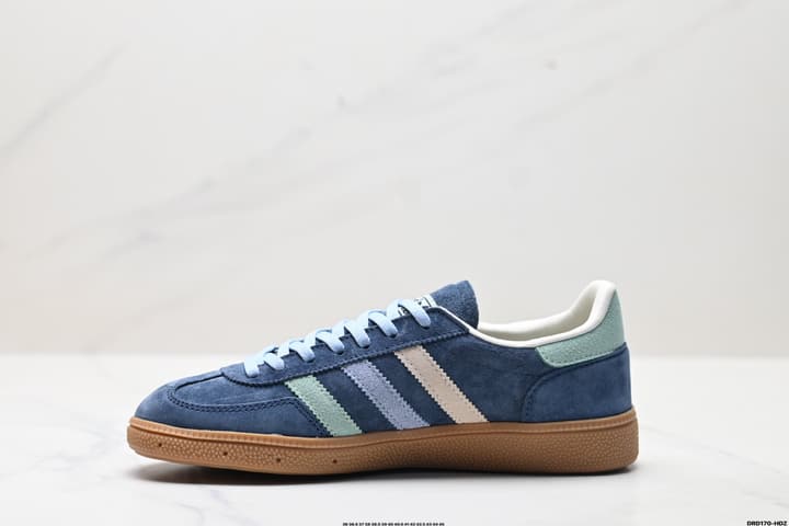 Adidas Handball Spezial Retro Sneakers in Navy Suede With Pastel Stripes