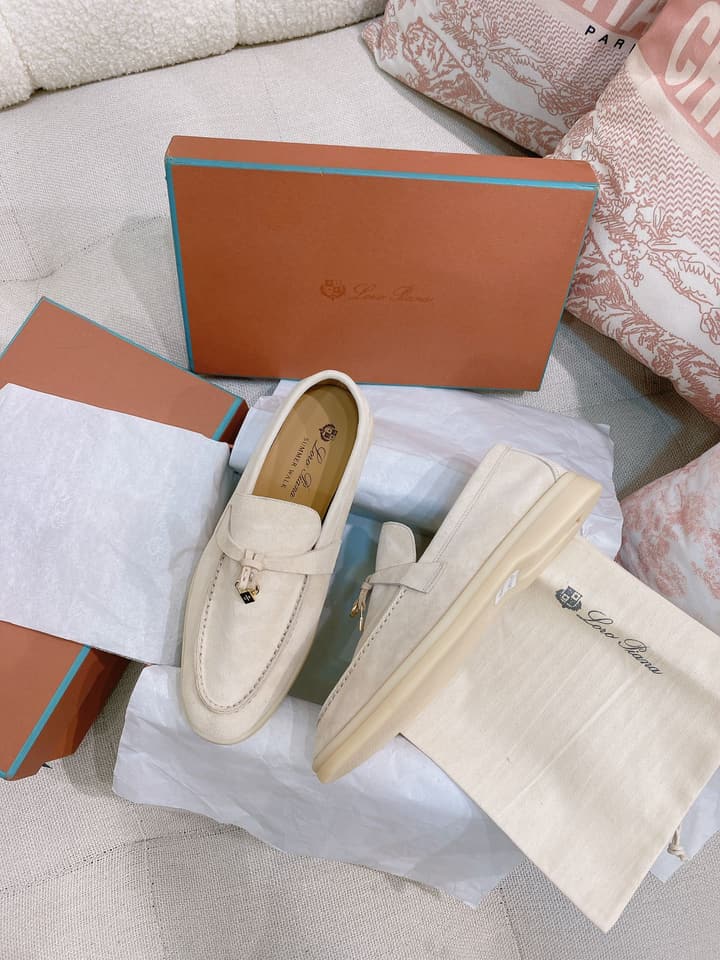 Loro Piana Glossy Cashmere Loafers in Blush Pink Suede