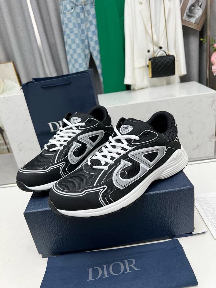 Dior B30 Unisex Mesh and Leather Sneakers in Navy Blue And Grey