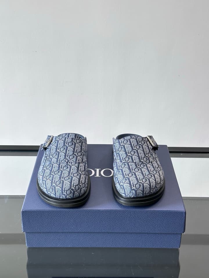 Dior Oblique Print Closed-Toe Mules in Navy
