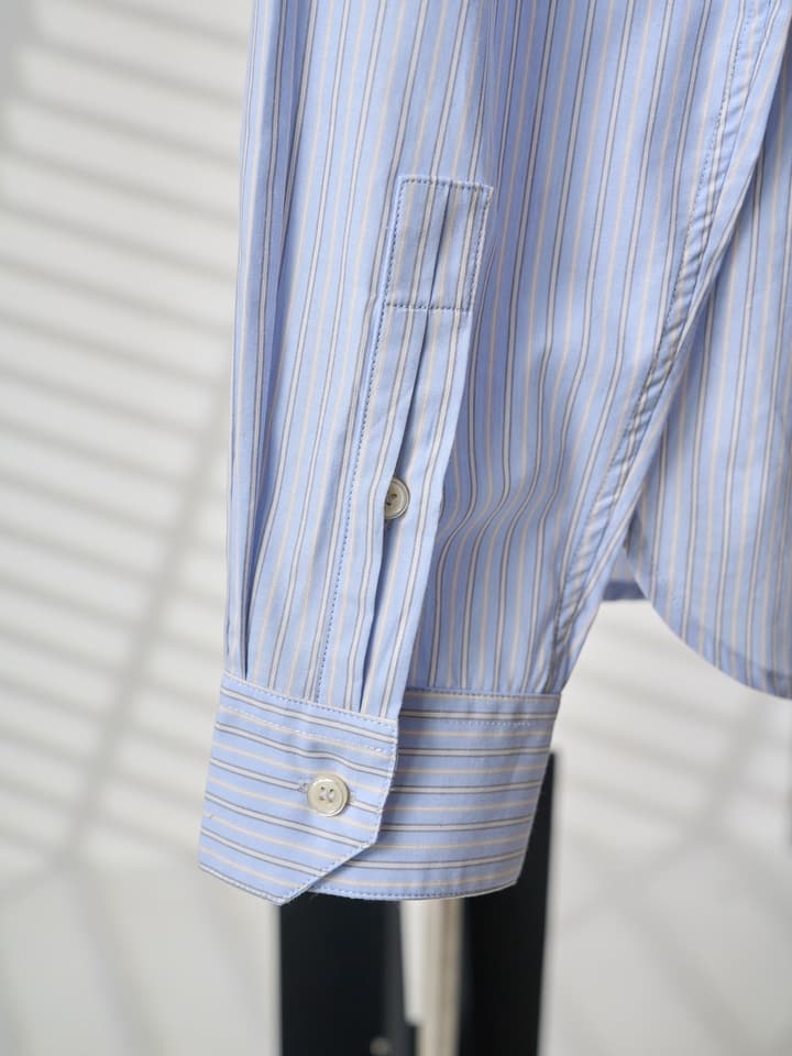 Saint Laurent Pocket Embroidered Striped Long-Sleeve Shirt in Light Blue