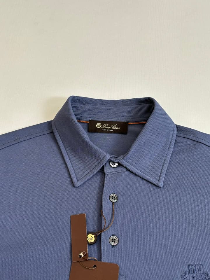 Loro Piana LP Logo Embroidered Pique Cotton Polo Shirt in Dark Brown