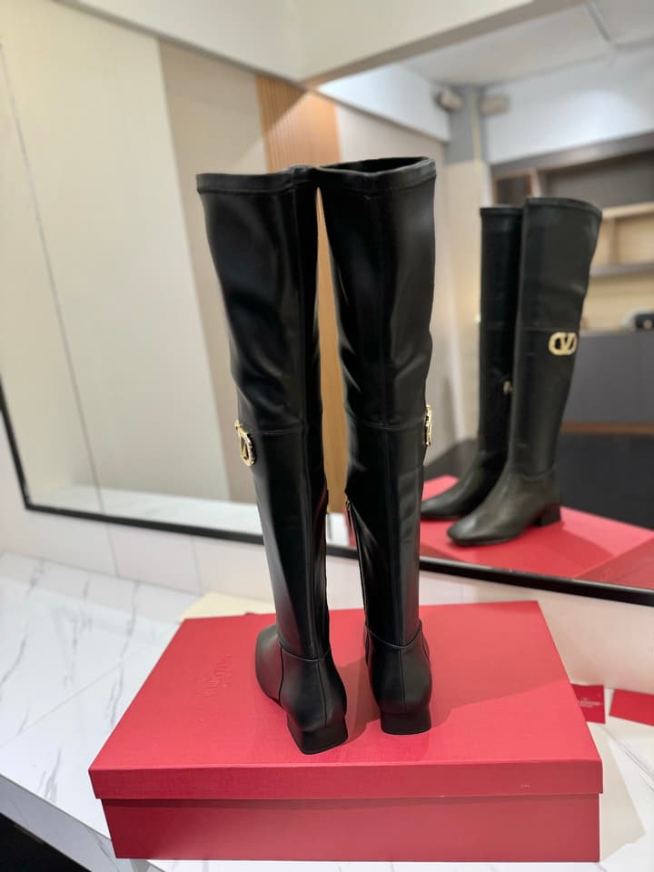 Valentino Garavani VLogo Type Leather Over-the-Knee Boots