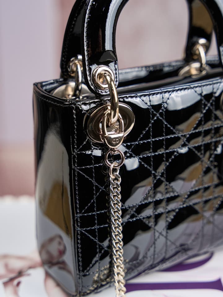 Dior Lady Dior Mini Patent Crossbody Bag in Cherry Red Patent