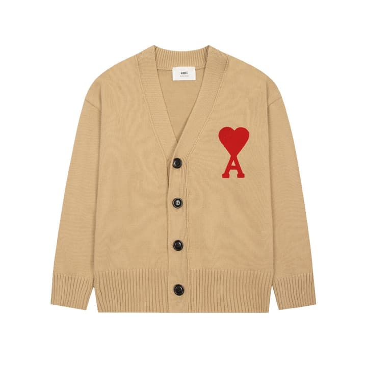 Ami Paris Classic Heart Embroidered Cardigan Sweater in Black