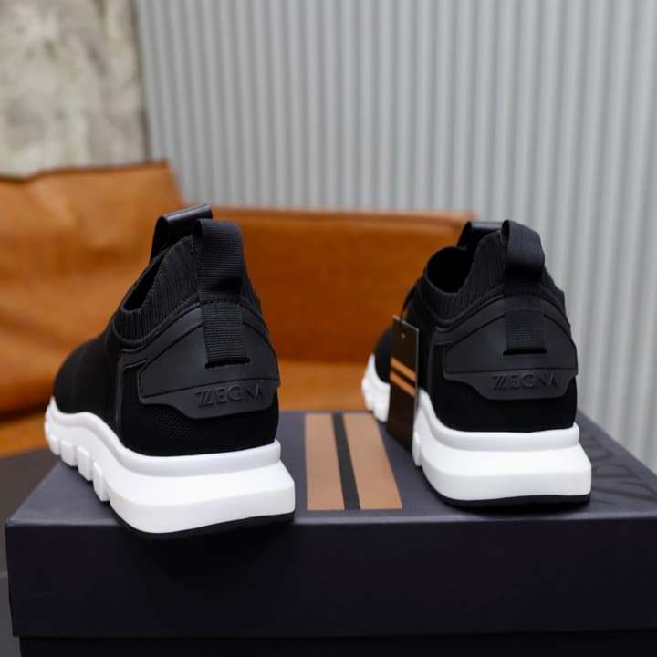 Zegna Flyknit Sneakers in Solid Black Knit