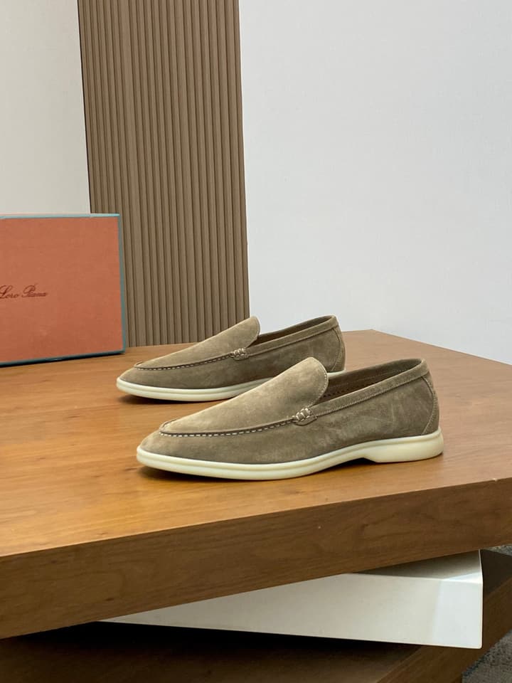 Loro Piana Unisex Suede Leather Loafers in Cream Suede